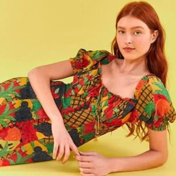 FARM Rio Fruit Salad Square Neck Midi Dress - Picture 4 of 13